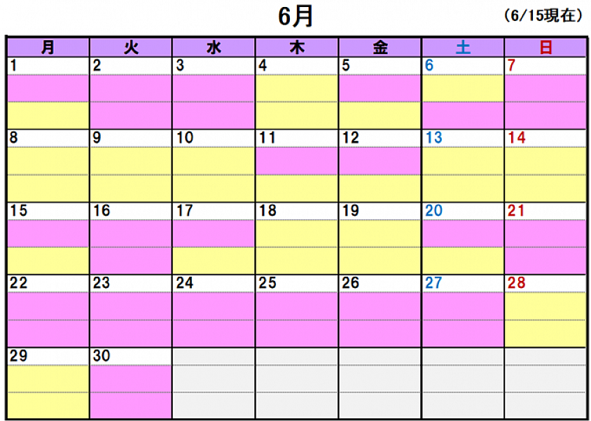 2026年6月のスケジュールです。